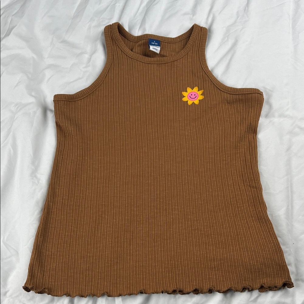 Old Navy Brown Ribbed Tank Top with Sunflower Design‎
